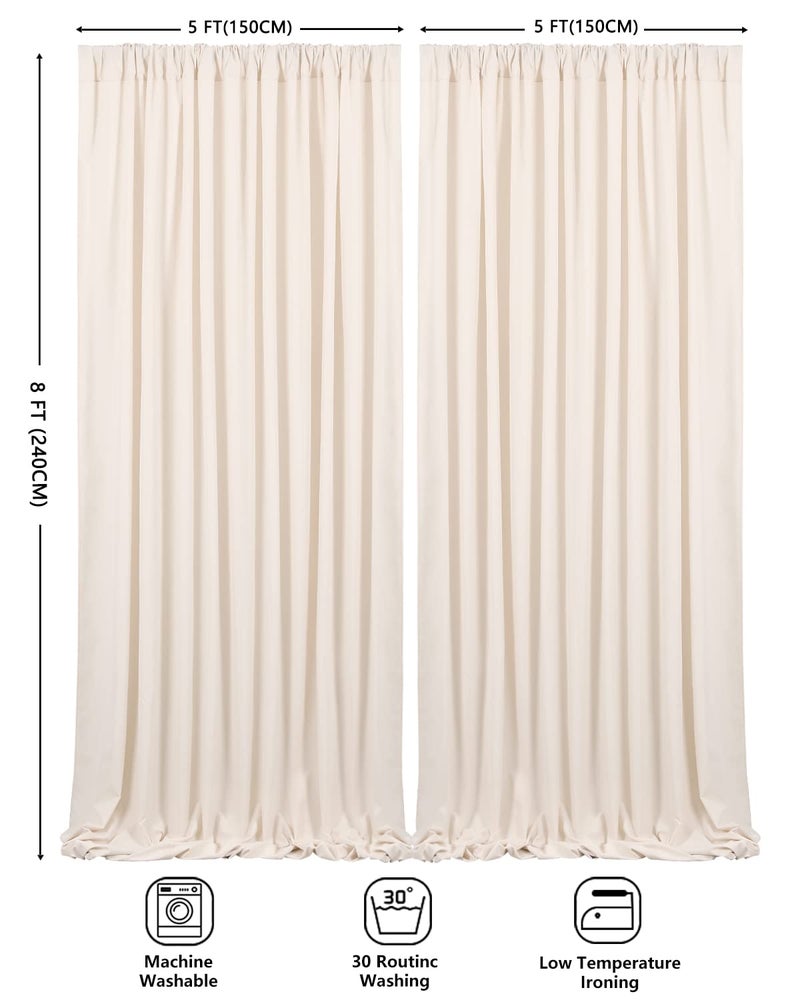 LuoluoHouse 10ftx8ft Backdrop Curtains Polyester Backdrop Curtain Ivory Backdrop Drapes for Cloth Ceremony Wedding Backdrop Fabric 2 Packs 5ftx8ft Outdoor Decoration - Image 3
